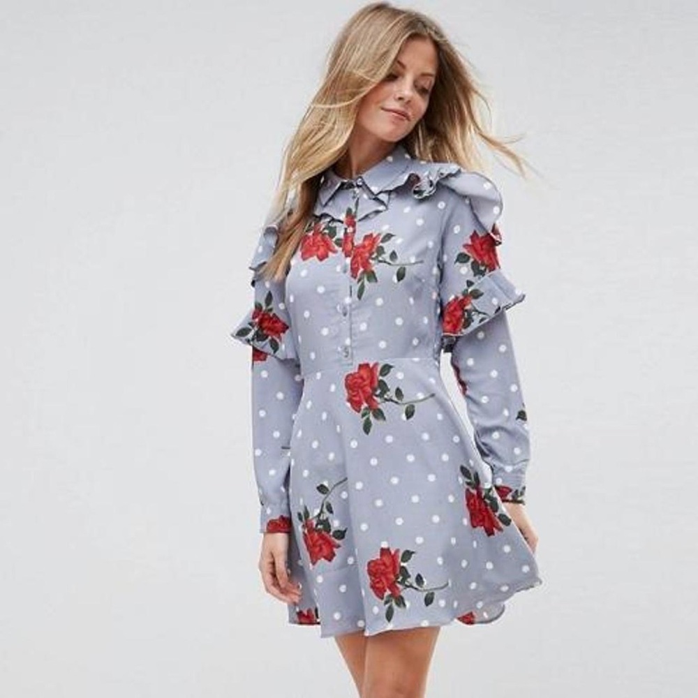 ASOS Polka Dot Rose Dress - NEW - Size 14